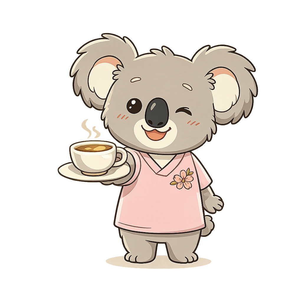 コアラ先輩がお茶を出すイラスト